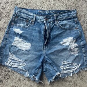 American Eagle Outfitters Blue Jean Shorts with Frayed Hem